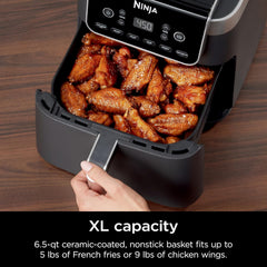Ninja Air Fryer Pro XL 7-in-1, Max Crisp Tech, 450F for Hotter, Crispy Results, 6.5 QT Capacity fits 9lb wings, Max Crisp, Broil, Air Fry, Roast, Bake, Reheat, Dehydrate, Space Saving, Grey, AF182AMZ