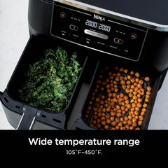 Ninja DZ071 Foodi 6-in-1 FlexBasket Air Fryer with 7-QT MegaZone & Basket Divider for Large Proteins & Full Meals, Smart Finish Cook 2 Foods 2 Ways, Family Sized Capacity, Air Fry, Roast & More, Black