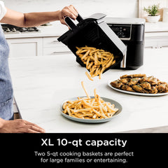 Ninja Air Fryer, Roast, Bake, Air Fry, Crisps, Broil, Reheats, Keep Warm, 10-in-1, Fries, Frozen Food, Veggies, and Meat, Quick Meals, Healthy Meals, Less Oil, 10 QT, Black, DZ302