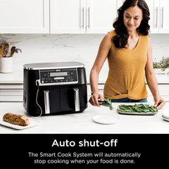Ninja DZ071 Foodi 6-in-1 FlexBasket Air Fryer with 7-QT MegaZone & Basket Divider for Large Proteins & Full Meals, Smart Finish Cook 2 Foods 2 Ways, Family Sized Capacity, Air Fry, Roast & More, Black