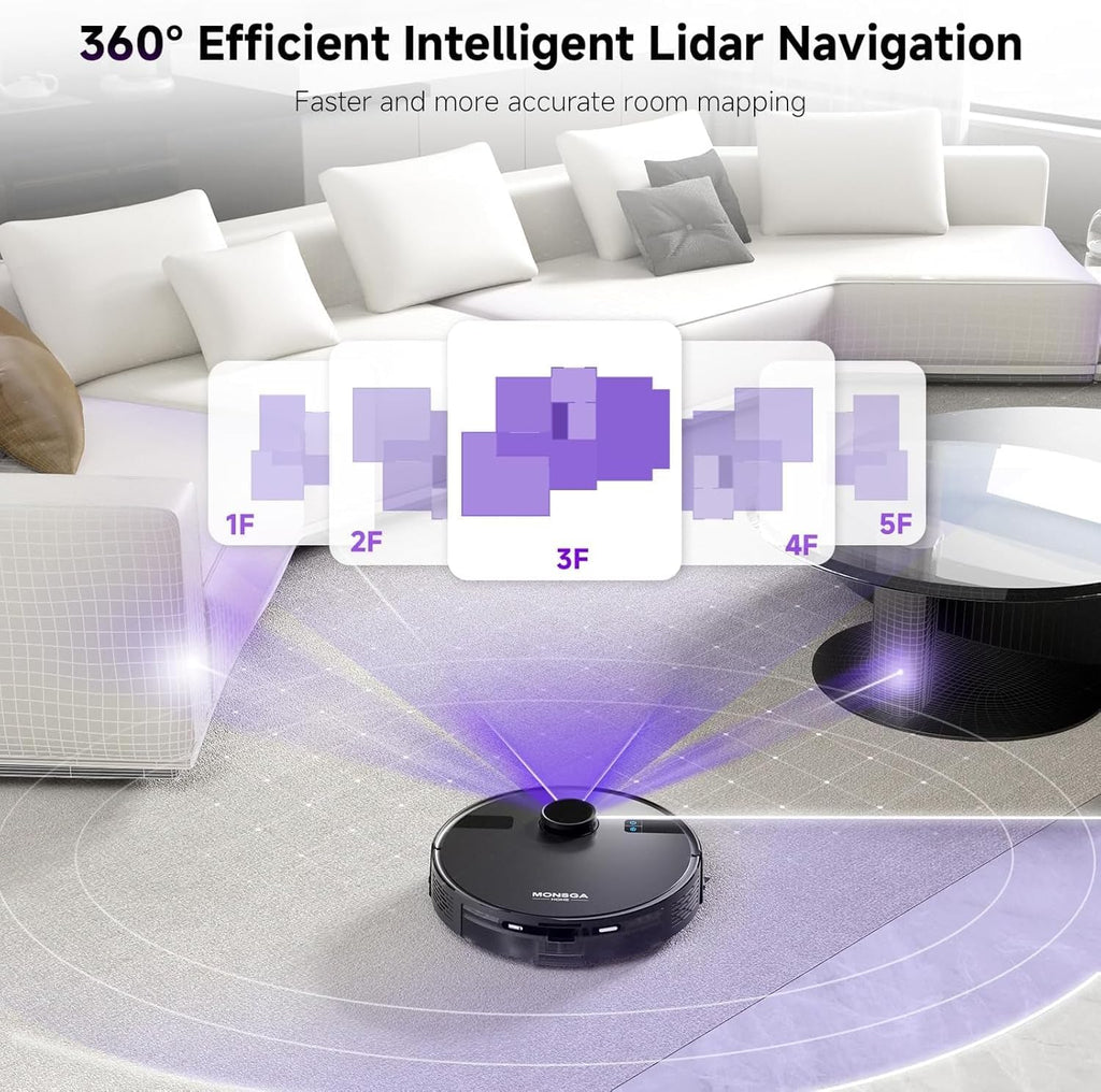 Robot Vacuum and Mop Combo, 5000Pa Robotic Vacuum with 3.5L Self Emptying Station, Lidar Navigation Robot Vacuum Cleaner, 180mins Runtime, APP/Remote/Voice Control, for Hard Floors and Carpets