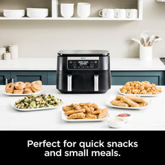Ninja DZ090 Foodi 6 Quart 5-in-1 DualZone 2-Basket Air Fryer with 2 Independent Frying Baskets, Match Cook & Smart Finish to Roast, Bake, Dehydrate & More for Quick Snacks & Small Meals, Black