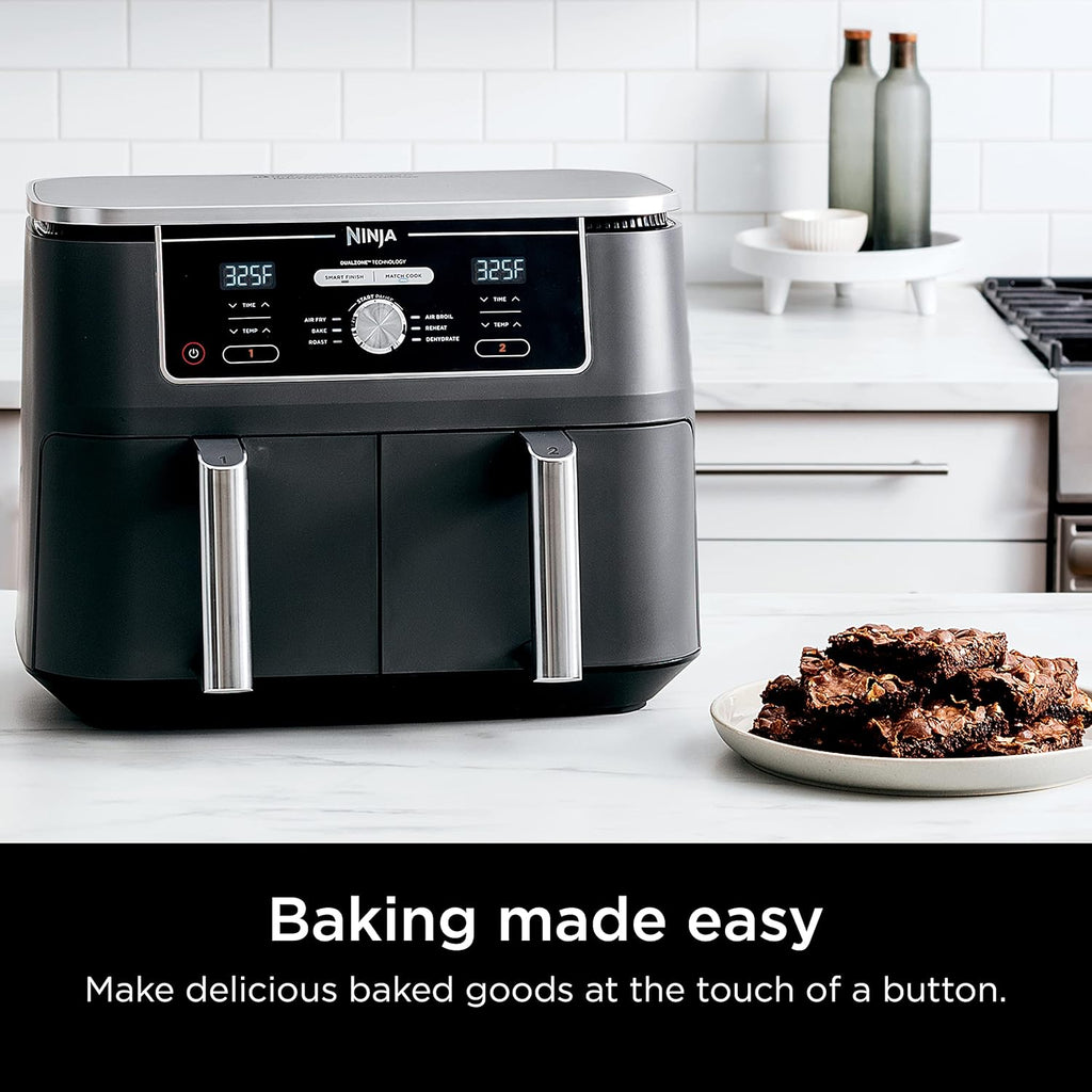 Ninja Air Fryer, Thermometer, Roast, Bake, Air Fry, Crisps, Broil, Reheats, Keep Warm, 10-in-1, Fries, Frozen Food, Veggies, and Meat, Quick Meals, Healthy Meals, Less Oil, 10 QT, Grey, DZ550