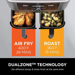 Ninja DZ071 Foodi 6-in-1 FlexBasket Air Fryer with 7-QT MegaZone & Basket Divider for Large Proteins & Full Meals, Smart Finish Cook 2 Foods 2 Ways, Family Sized Capacity, Air Fry, Roast & More, Black