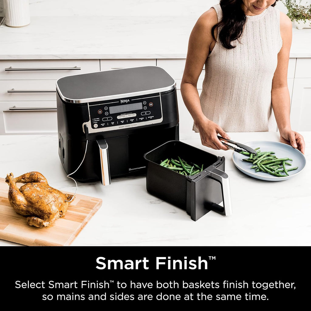 Ninja DZ071 Foodi 6-in-1 FlexBasket Air Fryer with 7-QT MegaZone & Basket Divider for Large Proteins & Full Meals, Smart Finish Cook 2 Foods 2 Ways, Family Sized Capacity, Air Fry, Roast & More, Black