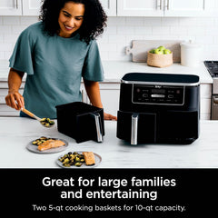 Ninja DZ401 Foodi 10 Quart 6-in-1 DualZone XL 2-Basket Air Fryer with 2 Independent Frying Baskets, Match Cook & Smart Finish to Roast, Broil, Dehydrate for Quick, Easy Family-Sized Meals, Grey