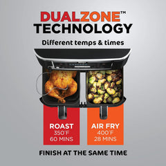 Ninja DZ401 Foodi 10 Quart 6-in-1 DualZone XL 2-Basket Air Fryer with 2 Independent Frying Baskets, Match Cook & Smart Finish to Roast, Broil, Dehydrate for Quick, Easy Family-Sized Meals, Grey