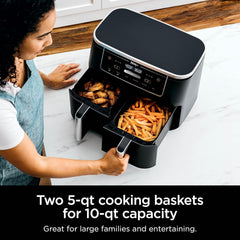 Ninja DZ071 Foodi 6-in-1 FlexBasket Air Fryer with 7-QT MegaZone & Basket Divider for Large Proteins & Full Meals, Smart Finish Cook 2 Foods 2 Ways, Family Sized Capacity, Air Fry, Roast & More, Black