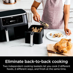 Ninja DZ071 Foodi 6-in-1 FlexBasket Air Fryer with 7-QT MegaZone & Basket Divider for Large Proteins & Full Meals, Smart Finish Cook 2 Foods 2 Ways, Family Sized Capacity, Air Fry, Roast & More, Black