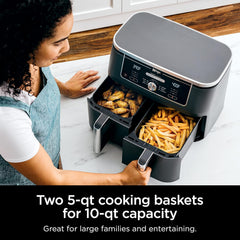 Ninja DZ071 Foodi 6-in-1 FlexBasket Air Fryer with 7-QT MegaZone & Basket Divider for Large Proteins & Full Meals, Smart Finish Cook 2 Foods 2 Ways, Family Sized Capacity, Air Fry, Roast & More, Black