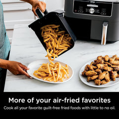 Ninja DZ071 Foodi 6-in-1 FlexBasket Air Fryer with 7-QT MegaZone & Basket Divider for Large Proteins & Full Meals, Smart Finish Cook 2 Foods 2 Ways, Family Sized Capacity, Air Fry, Roast & More, Black