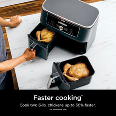 Ninja DZ071 Foodi 6-in-1 FlexBasket Air Fryer with 7-QT MegaZone & Basket Divider for Large Proteins & Full Meals, Smart Finish Cook 2 Foods 2 Ways, Family Sized Capacity, Air Fry, Roast & More, Black
