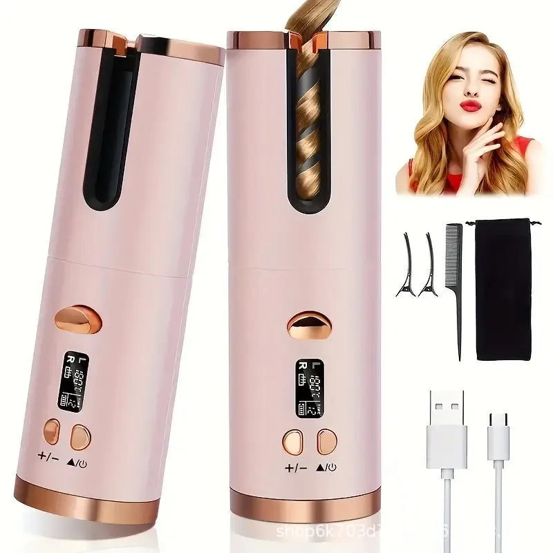 5000mAh Cordless Auto Hair Curler – USB Rechargeable Smart Curling Wand with LCD Display, Portable & Effortless Styling Tool