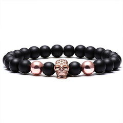 LIVVY Charm Stone Natural Pearl Men's Bracelet Punk CZ Head Skeleton Bracelet Men's Fashion Bead Bracelet