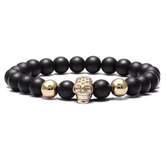 LIVVY Charm Stone Natural Pearl Men's Bracelet Punk CZ Head Skeleton Bracelet Men's Fashion Bead Bracelet
