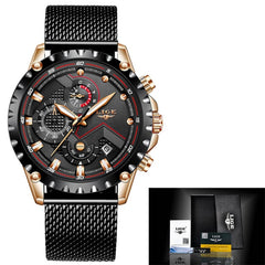 2019 New LIGE Blue Casual Mesh Belt Fashion Quartz Gold Watch Mens Watches Top Brand Luxury Waterproof Clock Relogio Masculino