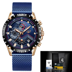 2019 New LIGE Blue Casual Mesh Belt Fashion Quartz Gold Watch Mens Watches Top Brand Luxury Waterproof Clock Relogio Masculino
