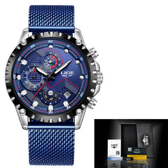 2019 New LIGE Blue Casual Mesh Belt Fashion Quartz Gold Watch Mens Watches Top Brand Luxury Waterproof Clock Relogio Masculino