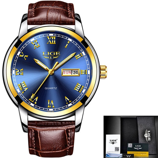 2019 New LIGE Blue Casual Mesh Belt Fashion Quartz Gold Watch Mens Watches Top Brand Luxury Waterproof Clock Relogio Masculino