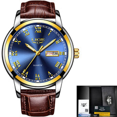 2019 New LIGE Blue Casual Mesh Belt Fashion Quartz Gold Watch Mens Watches Top Brand Luxury Waterproof Clock Relogio Masculino