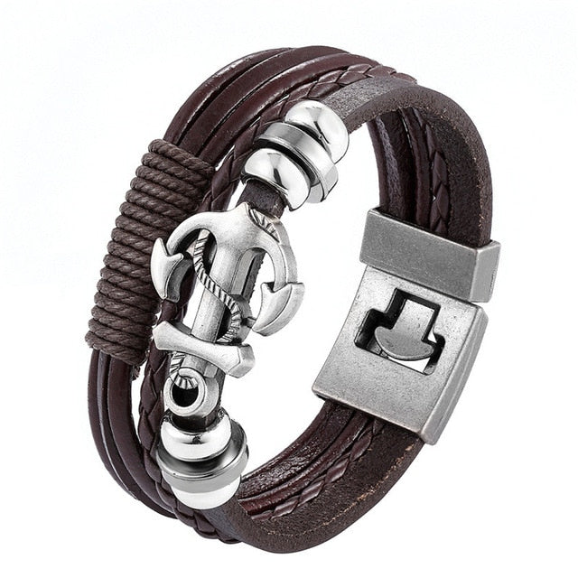 2019 Newest Design Fashion Multi-layer Leather Bracelet Men Vintage Punk Anchor Bracelets Women Nautical Jewelry Preferred Gift