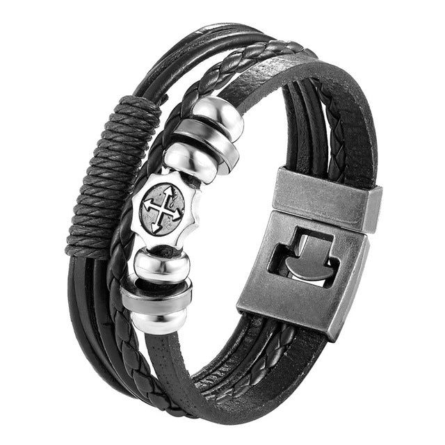 2019 Newest Design Fashion Multi-layer Leather Bracelet Men Vintage Punk Anchor Bracelets Women Nautical Jewelry Preferred Gift