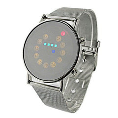 Unique Stainless Steel Man Woman Wacth Fashion Red + Yellow + Green + Blue LED Light Display Unisex Men Women Watches relogio