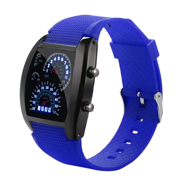 Men's wacthes Fashion LED Light Flash Turbo Speedometer Sports Car Dial Meter Watch Simple design Wristwatches relogio masculino