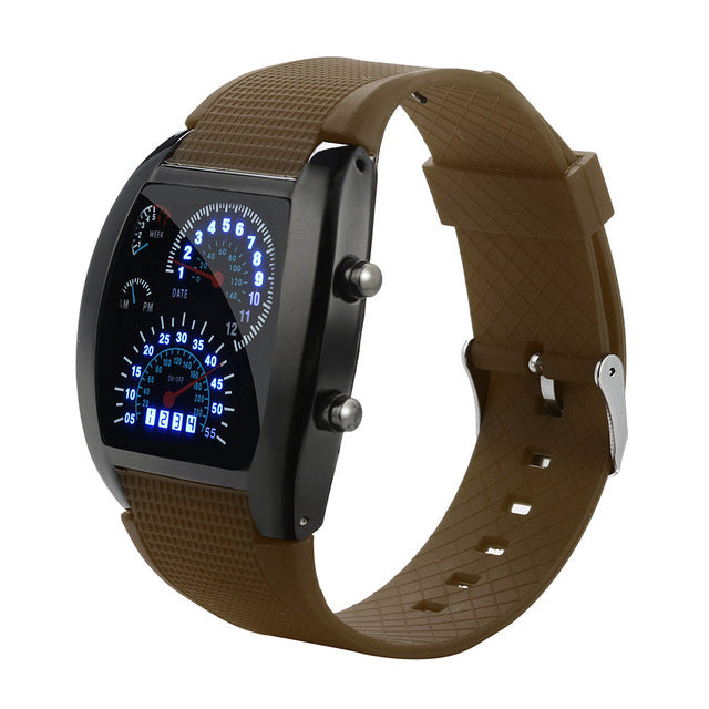 Men's wacthes Fashion LED Light Flash Turbo Speedometer Sports Car Dial Meter Watch Simple design Wristwatches relogio masculino