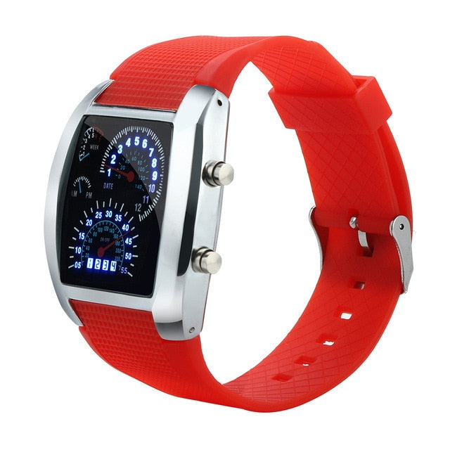 Men's wacthes Fashion LED Light Flash Turbo Speedometer Sports Car Dial Meter Watch Simple design Wristwatches relogio masculino