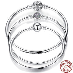 Pulseira 925 Sterling Silver Bracelet Femme Snowflake Heart Blue Eye Femme Snake Chain Bracelets & Bangles Women Jewelry