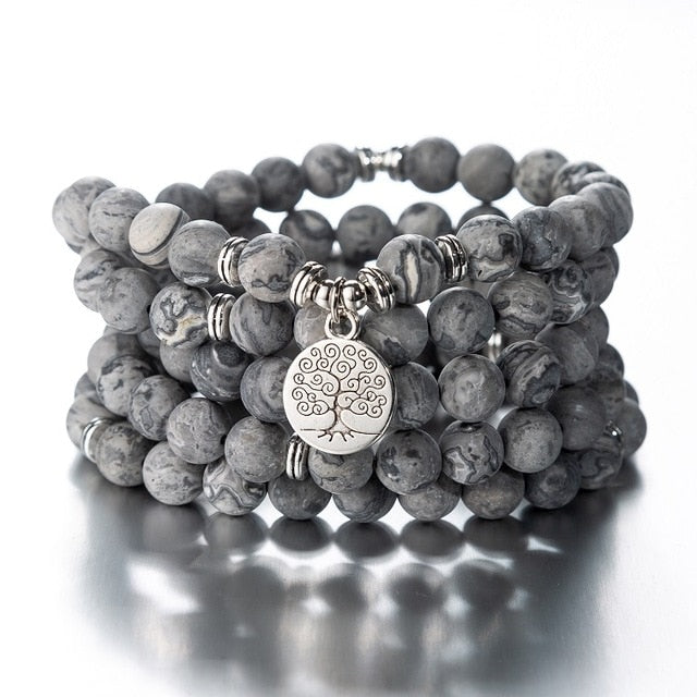 108 Beaded Natural Stones Mala Buddha Lotus Tree Chakra Yoga Couple Charmed Stretchy Strand Bracelets