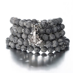 108 Beaded Natural Stones Mala Buddha Lotus Tree Chakra Yoga Couple Charmed Stretchy Strand Bracelets