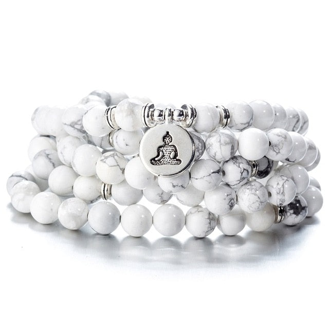 108 Beaded Natural Stones Mala Buddha Lotus Tree Chakra Yoga Couple Charmed Stretchy Strand Bracelets