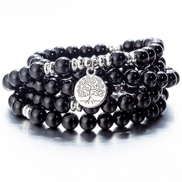 108 Beaded Natural Stones Mala Buddha Lotus Tree Chakra Yoga Couple Charmed Stretchy Strand Bracelets