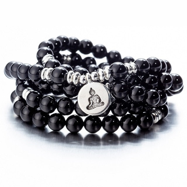 108 Beaded Natural Stones Mala Buddha Lotus Tree Chakra Yoga Couple Charmed Stretchy Strand Bracelets
