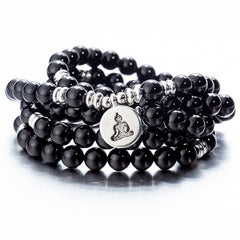 108 Beaded Natural Stones Mala Buddha Lotus Tree Chakra Yoga Couple Charmed Stretchy Strand Bracelets