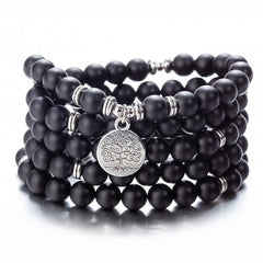 108 Beaded Natural Stones Mala Buddha Lotus Tree Chakra Yoga Couple Charmed Stretchy Strand Bracelets