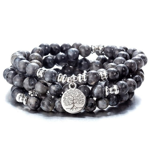 108 Beaded Natural Stones Mala Buddha Lotus Tree Chakra Yoga Couple Charmed Stretchy Strand Bracelets