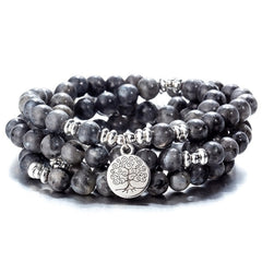108 Beaded Natural Stones Mala Buddha Lotus Tree Chakra Yoga Couple Charmed Stretchy Strand Bracelets