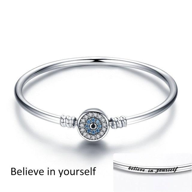 Pulseira 925 Sterling Silver Bracelet Femme Snowflake Heart Blue Eye Femme Snake Chain Bracelets & Bangles Women Jewelry