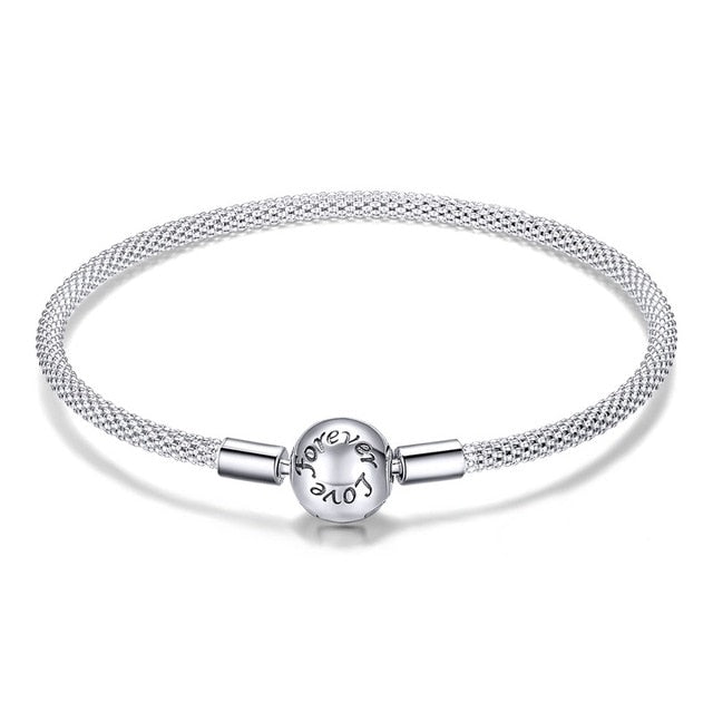 Pulseira 925 Sterling Silver Bracelet Femme Snowflake Heart Blue Eye Femme Snake Chain Bracelets & Bangles Women Jewelry
