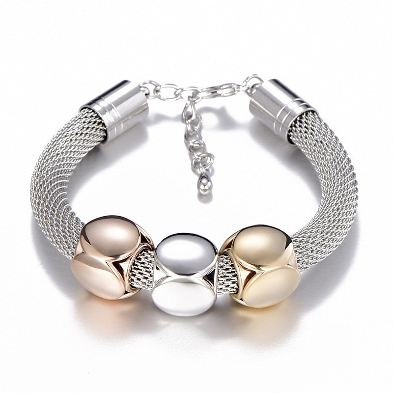 Bracelets & Bangles Classic Silver Color Love Cube Charm Bracelets Mesh Metal Hollow Jewelry For Women Christmas Gifts B219