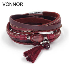 VONNOR Jewelry Boho Bracelets for Women Leather Wrap Bracelet Stone Tassel Charm Bracelets autumn Winter Femme Accessories
