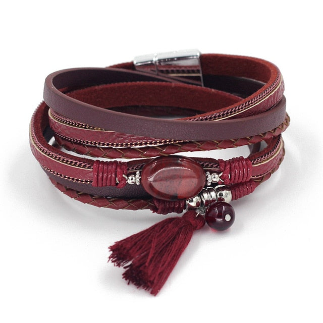 VONNOR Jewelry Boho Bracelets for Women Leather Wrap Bracelet Stone Tassel Charm Bracelets autumn Winter Femme Accessories