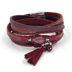 VONNOR Jewelry Boho Bracelets for Women Leather Wrap Bracelet Stone Tassel Charm Bracelets autumn Winter Femme Accessories