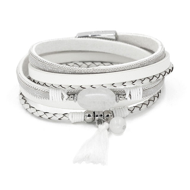 VONNOR Jewelry Boho Bracelets for Women Leather Wrap Bracelet Stone Tassel Charm Bracelets autumn Winter Femme Accessories