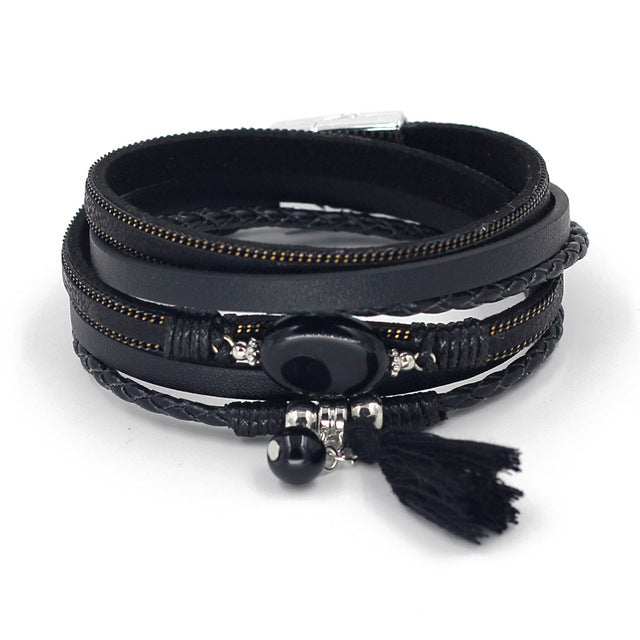 VONNOR Jewelry Boho Bracelets for Women Leather Wrap Bracelet Stone Tassel Charm Bracelets autumn Winter Femme Accessories