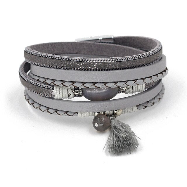 VONNOR Jewelry Boho Bracelets for Women Leather Wrap Bracelet Stone Tassel Charm Bracelets autumn Winter Femme Accessories