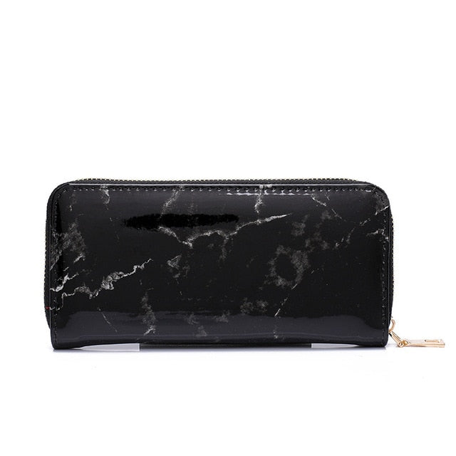 Casual Women Lady Wallets Purses Totes Feminina Marble Patent Leather Clutch Bags Girls Zipper Card Coin Money Holder Pouch Pack